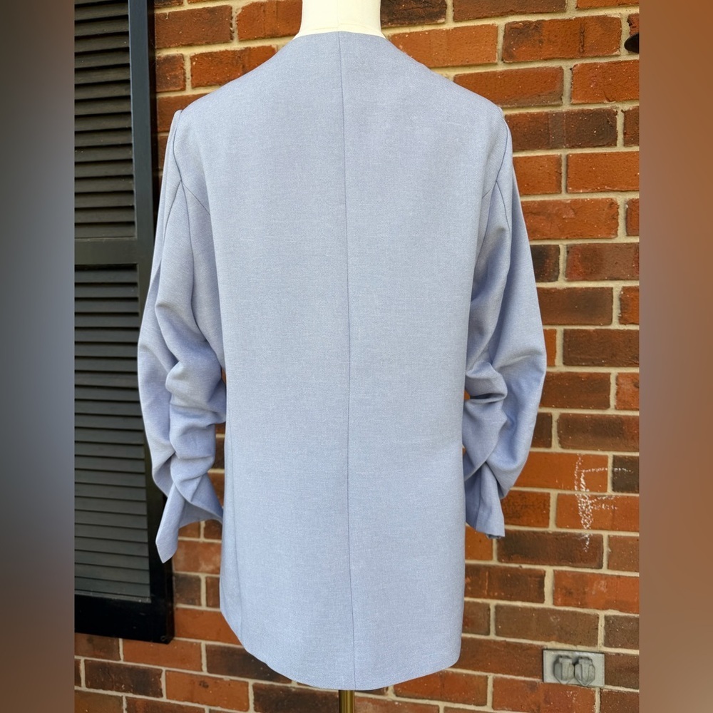 Women’s Light Lavender Open-Front Blazer Jacket Woth Ruched Sleeve Details - Picture 3 of 3